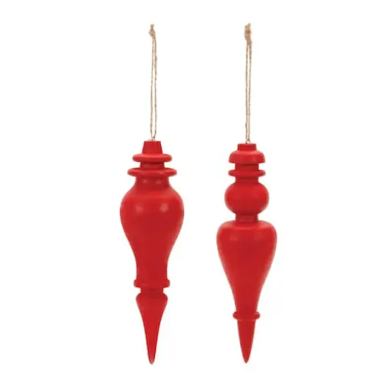 6" Red Wood Finial Drop Ornament Set {3}