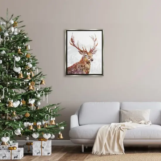 Stupell Industries Winter Deer Mountain Snowfall Framed Floater Canvas Wall Art Gray {3}