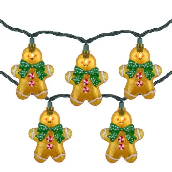 10ct. Gingerbread Man Christmas String Lights with Green Wire {1}