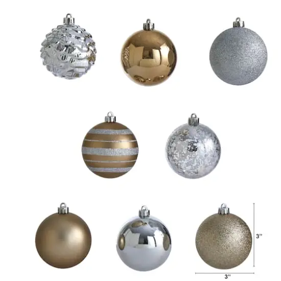 64ct. 3" Gold & Silver Shatterproof Ball Ornaments {3}