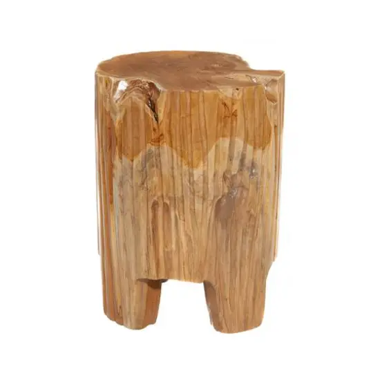 12" Brown Teak Wood Contemporary Stool {7}