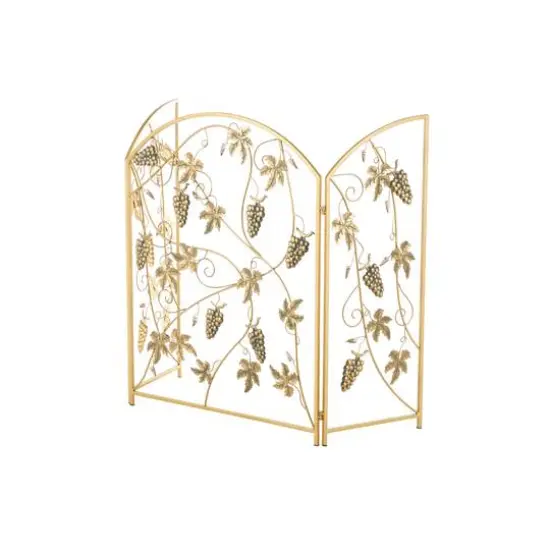 36" Gold Metal Fruit Foldable 3-Panel Fireplace Screen with Leaf Accents {9}