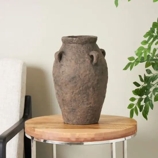 15.5" Dark Brown Ceramic Handmade Textured Vase {3}