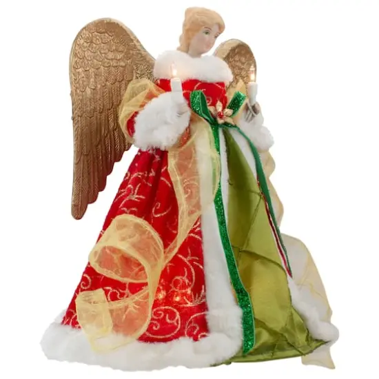 12" Lighted Red & Green Angel with Wings Christmas Tree Topper, Clear Lights {4}