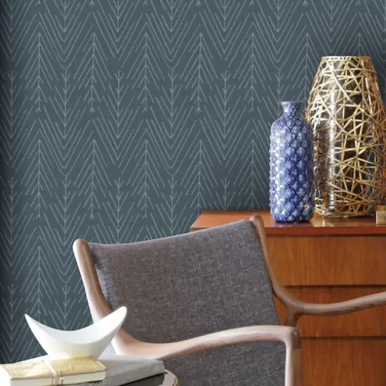 RoomMates Twig Hygge Herringbone Peel & Stick Wallpaper Navy and gray {4}