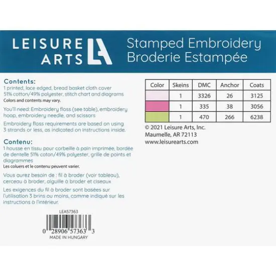 Leisure Arts&reg; Pink Bread Basket Cloth Cover Stamped Embroidery Kit {3}