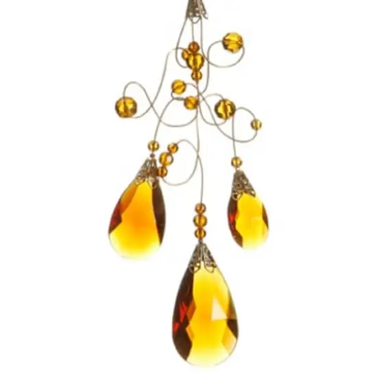 Amber And Gold Beaded Teardrop Ornament {3}