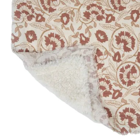 Hello Honey&reg; 60" Tan & Rose Woven Cotton & Sherpa Throw Blanket {6}