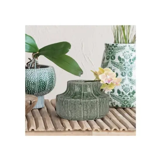 Hello Honey® 9" Green Crackle Glaze Terra Cotta Vase Planter with Embossed Lines {3}