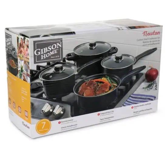 Gibson Home&reg; Newton 7-Piece Black Carbon Steel Cookware Set {5}