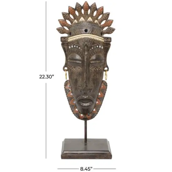 22" Brown Primitive African Mask Sculpture {6}