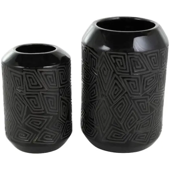 Black Ceramic Vase with Geometric Etchings Set {1}