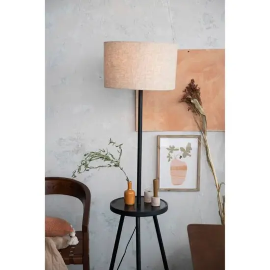 Hello Honey&reg; 63" Natural Scandinavian Wood Table Lamp with Shelf and Linen Shade {4}