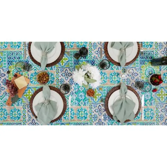 Spanish Tile Vinyl Tablecloth 70" Round {6}