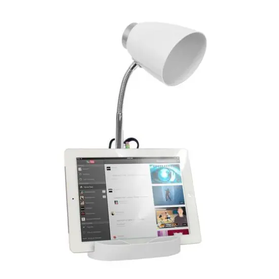 LimeLights 18.5" Gooseneck Organizer Desk Lamp with Tablet Stand White {8}