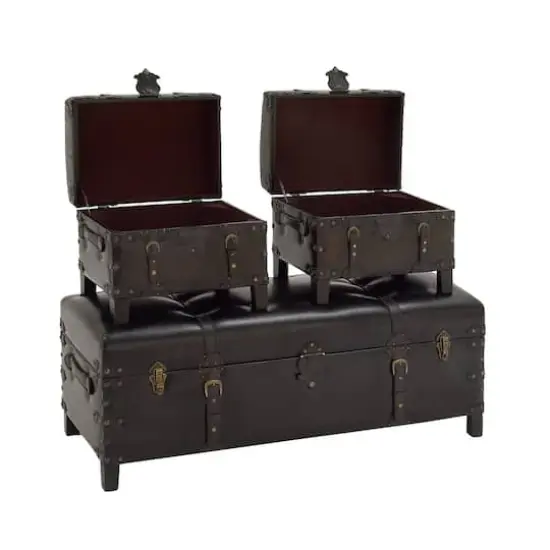 Dark Brown Cedar Traditional Storage Bench Set {4}