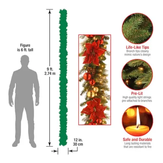 9' by 12" Pre-lit Decorative Collection Home For the Holidays Artificial Christmas Garland with 100 Clear Lights {5}