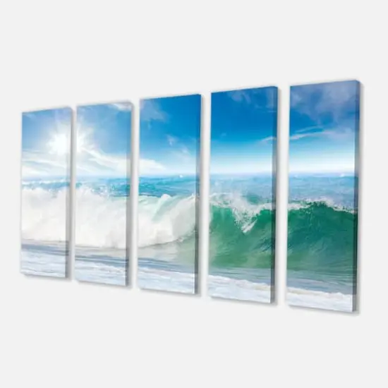 Designart - White and Blue Waves under Sun - Seascape Canvas Art Print {4}
