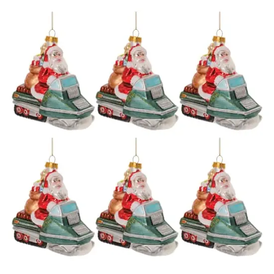 5" Glass Snowmobile Santa Ornaments, 6ct. {1}