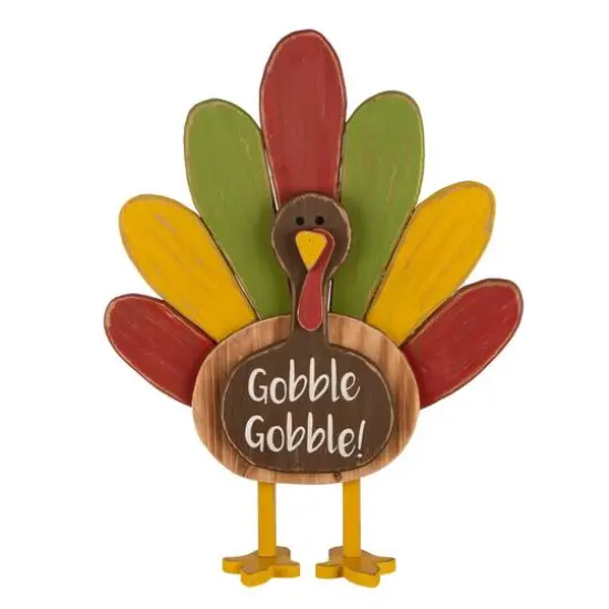 Glitzhome&reg; 2ft. Thanksgiving Wooden Turkey Standing D&eacute;cor {1}