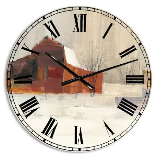Designart 'Winter In The Barns Farmhouse Wall Clock {1}