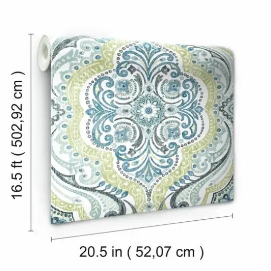RoomMates Bohemian Damask Peel & Stick Wallpaper Green and Blue {9}