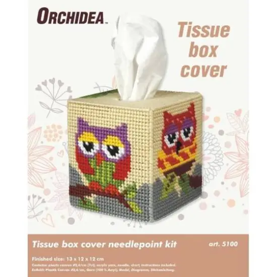 Orchidea Tissue Box Cover - Needlepoint (Halfstitch) Kit Owl {3}
