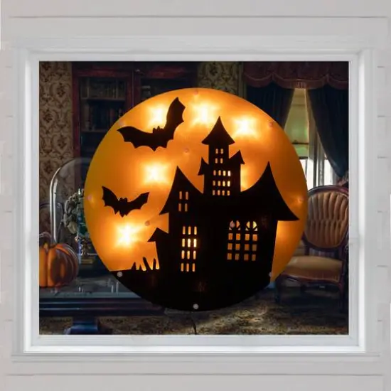 Lighted Haunted House Halloween Window Silhouette {3}