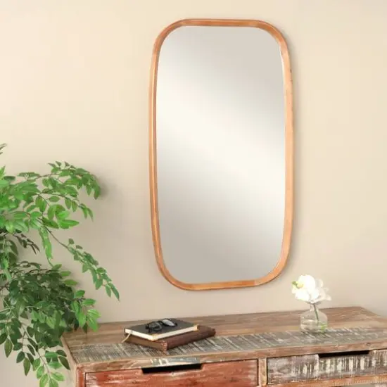 40" Brown Simplistic Wooden Wall Mirror with Rounded Edges {3}