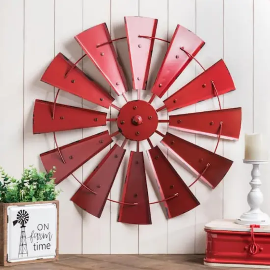Glitzhome&reg; 28.5" Red Metal Wind Spinner Wall D&eacute;cor {3}