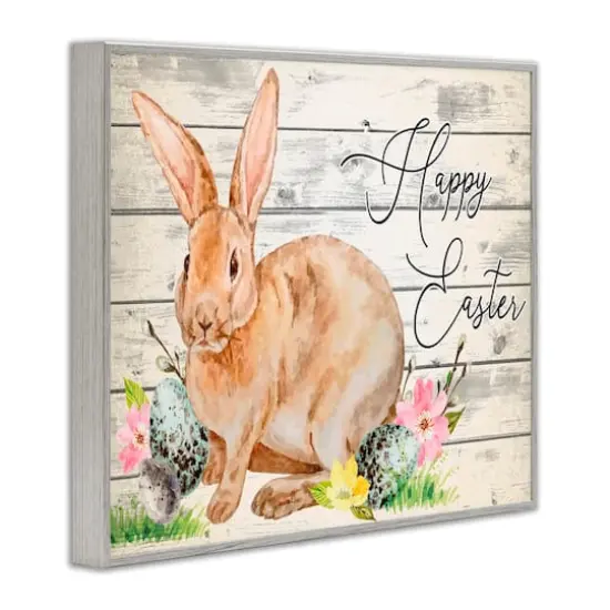 Stupell Industries Spring Floral Happy Easter Bunny Framed Giclee Art Gray {4}