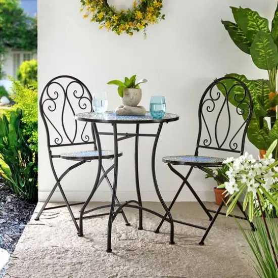 Glitzhome&reg; 36.5" Green Outdoor Metal Folding Bistro Chairs with Ceramic Tiles Seat, 2ct. {6}