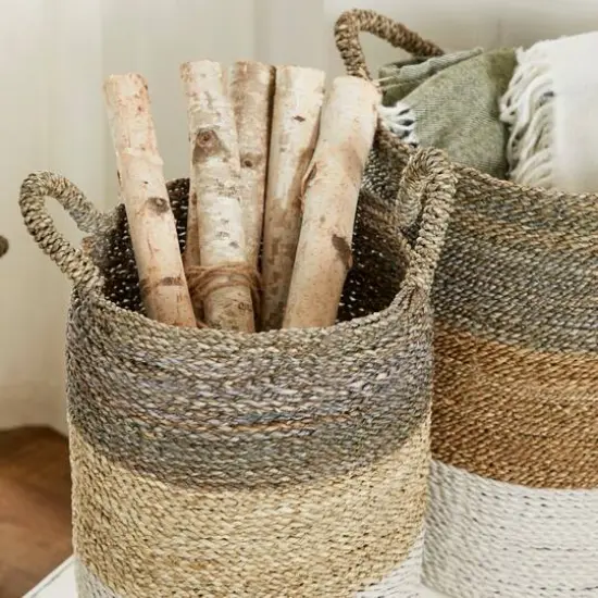 Multi Colored Seagrass Contemporary Storage Basket Set {10}