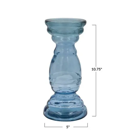 Hello Honey&reg; Blue Reclaimed Glass Pillar Candle Holder {4}