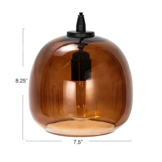 Hello Honey® 8.25" Amber Round Glass & Metal Pendant Lamp with Hardwire {5}