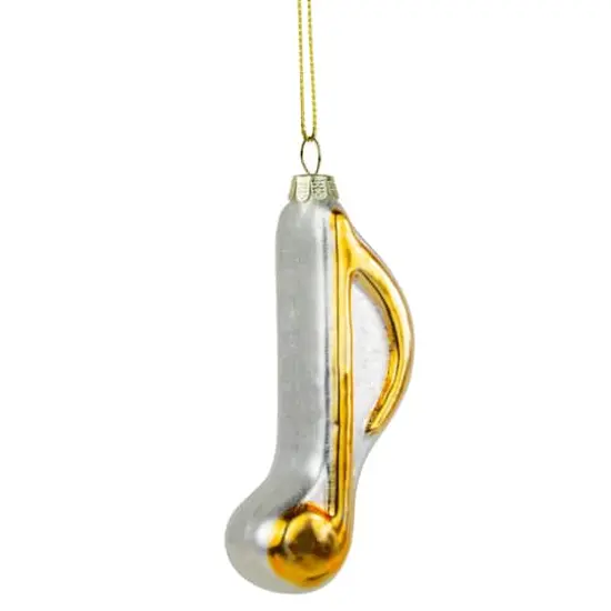Gold & White Sixteenth Note Music Symbol Glass Ornament {8}
