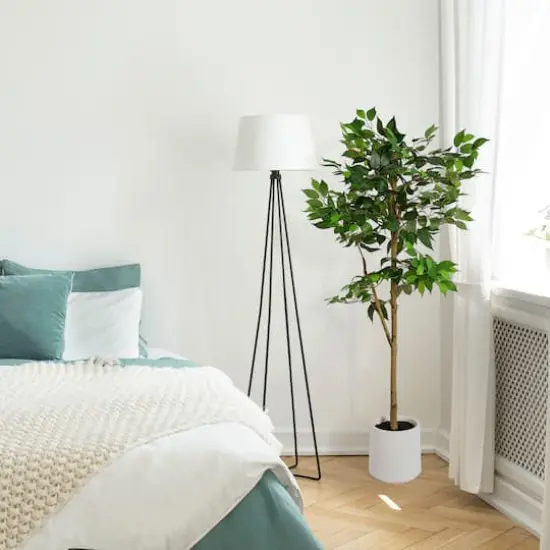 American Art Decor 5ft. Realistic Artificial Ficus Tree Faux Plant in White Pot  {4}