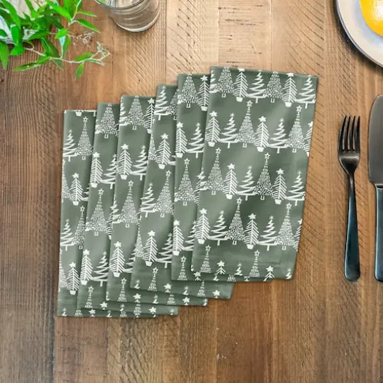 Sage Christmas Tree Pattern Cotton Twill Napkin {4}