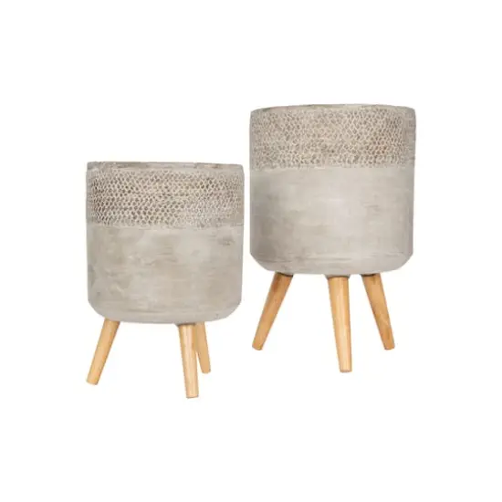 Hello Honey® Gray Cement Planter with Removable Wood Legs Set {1}