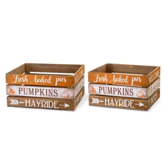 Glitzhome&reg; Wooden Pumpkin Crate Set {9}