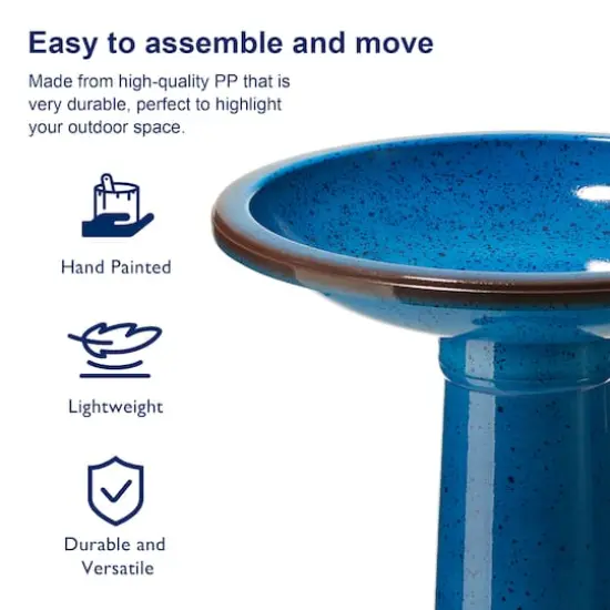 Glitzhome&reg; 21.5" Faux Ceramic Tall Pedestal Birdbath Cobalt Blue {5}