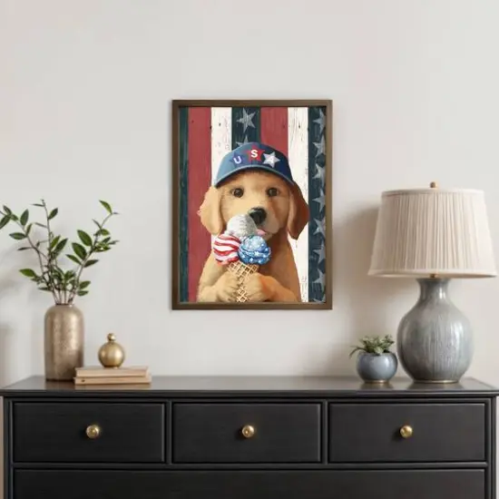 18" x 24" Patriotic Ice Cream Pup Framed Print Brown {5}