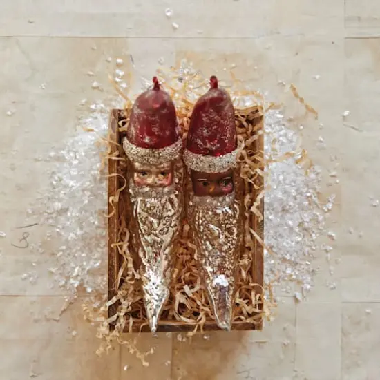 Hello Honey® 6" Red & Silver Mercury Glass Santa Moon Ornament {3}