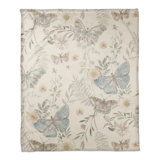 Butterflies Coral Fleece Blanket White {1}