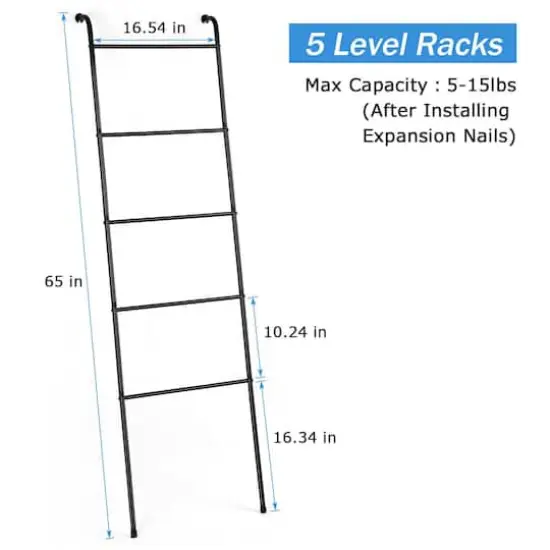 NEX™ 5.5ft. 5-Tier Black Wall-Mounted Metal Blanket and Towel Ladder {3}