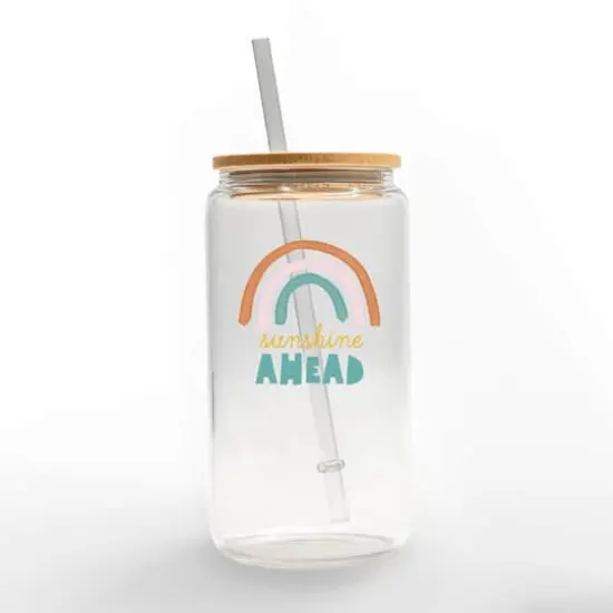 16oz. Sunshine Ahead Glass Can Cup {1}