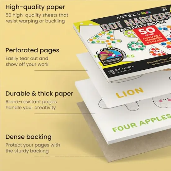 Arteza&reg; Kids Dot Markers 75ml, Alphabet/Numbers/Shapes Book, 7 Pieces {5}