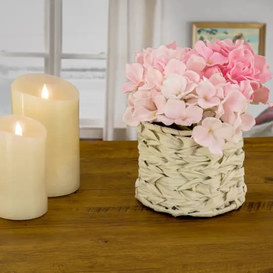 10" Hydrangea Bouquet in Natural Basket Light Pink {4}