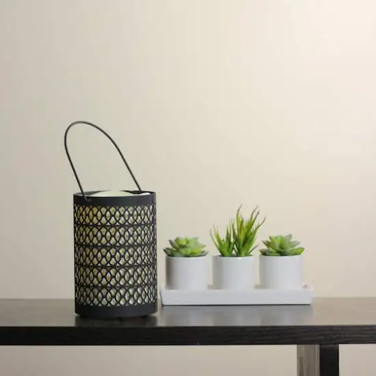 12" Opulent LED Candle Lantern with Timer, Black {5}