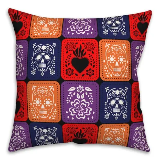 Dia De Los Muertos Flag Pattern 18" x 18" Spun Poly Pillow {1}